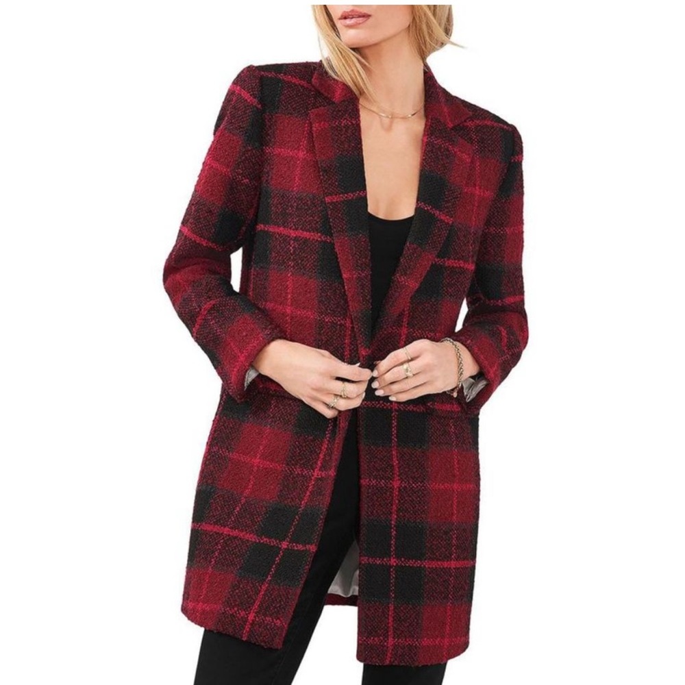 1.State Womens Black Boucle Tweed Plaid One-Button Blazer Jacket Coat Sz M‎ NEW